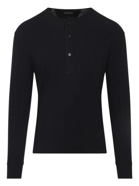 TOM FORD Henley Cotton Stretch Ribbed Long Sleeved T-Shirt