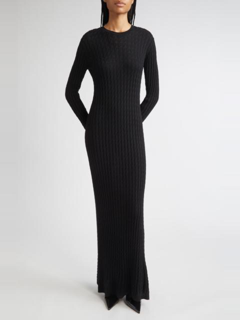 TOTEME TOTEME Long Sleeve Cable Knit Wool Merino Wool Sweater Dress in Black at Nordstrom