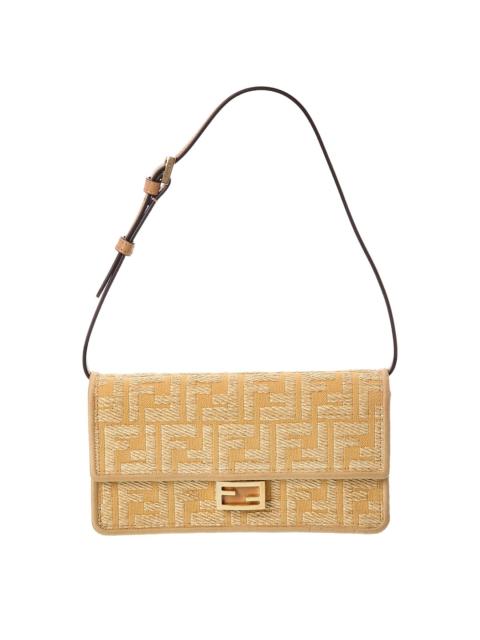 FENDI FENDI Baguette FF Jacquard Raffia & Leather Wallet On Chain