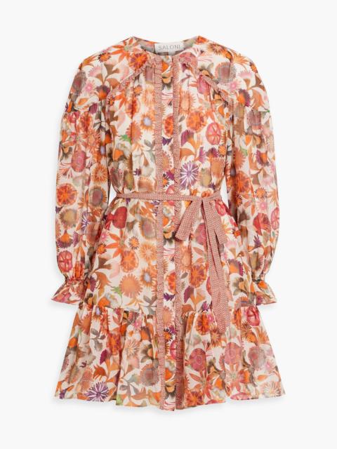 SALONI Pixie floral-print cotton and silk-blend voile mini dress