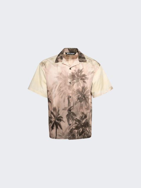 Palm Angels Sunset Palms Bowling Shirt Beige