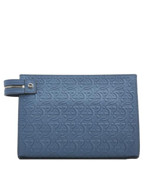FERRAGAMO Salvatore Ferragamo Blue Gancini Embossed Travel Clutch