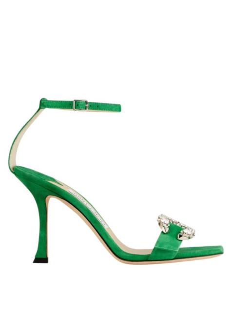 JIMMY CHOO Jimmy Choo Marsai 90 Suede Crystal-Buckle Sandals