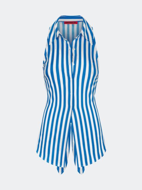 SIMONMILLER Loch Striped Sleeveless Poplin Button Up In Blue Stripe