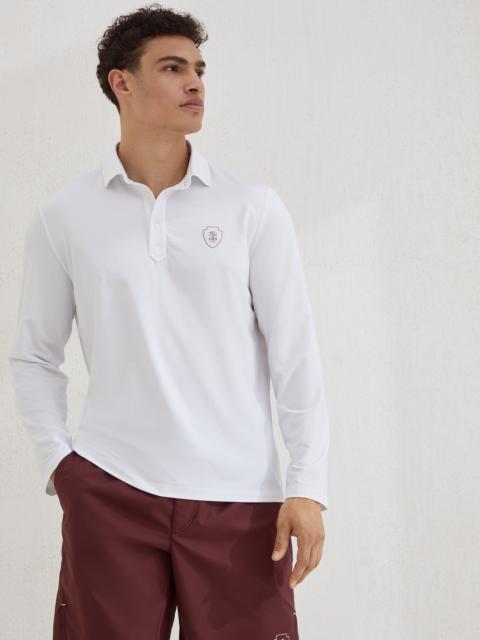Brunello Cucinelli Comfort nylon long sleeve polo shirt with shirt-style collar and logo