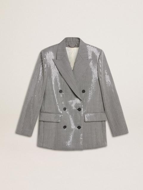 Golden Goose Double-breasted wool boyfriend jacket in micro houndstooth and sequins