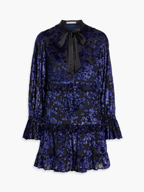 Alice + Olivia Moranne pussy-bow ruffled metallic fil coupé mini dress