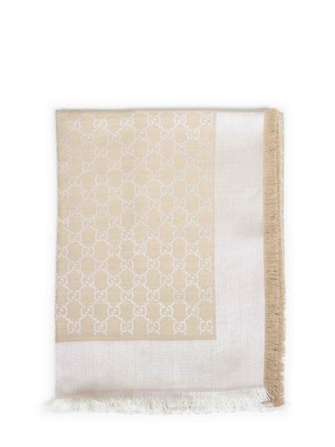 GUCCI Gucci Women Beige And White Gg Silk And Wool Shawl<Br/>