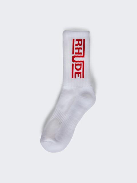 Rhude Champions Logo Sock White And Red