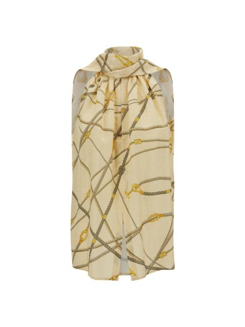 Light Yellow Blouse With Scarf-tie And Nautical Print In Silk Blend Woman