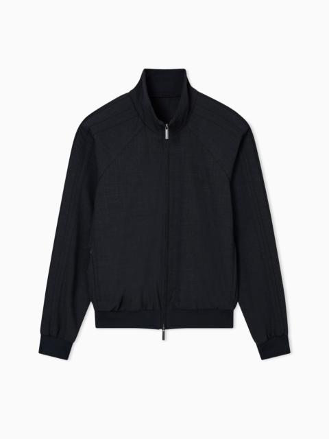 EMPORIO ARMANI ICON FULL-ZIP BLOUSON IN STRETCH WOOL BLEND CANVAS