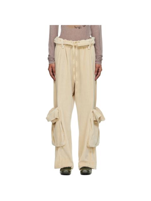OPEN YY Beige Rolled Waist Velour Cargo Pants
