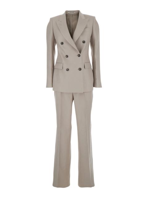 Other Designers Tagliatore Women Beige Double-Breasted Suit In Linen Blend For Women