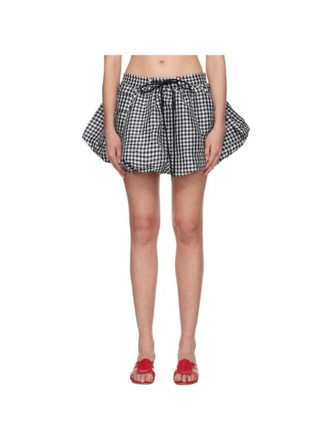 GANNI Black & White Crinkled Check Bubble Miniskirt