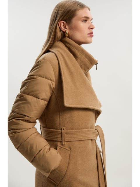 KAREN MILLEN Wool Blend Hybrid Puffer Belted Midi Coat
