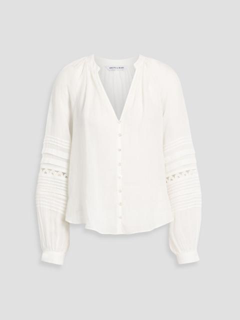 VERONICA BEARD Ailani lace-trimmed pintucked ramie-voile blouse