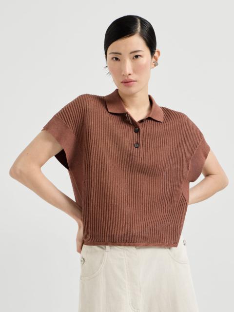 Brunello Cucinelli Sparkling cotton ribbed net polo shirt