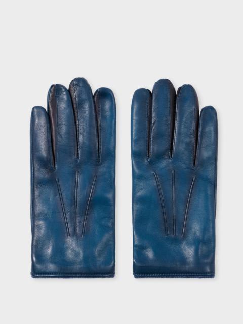 Paul Smith Blue Leather Gloves with Wool-Cashmere Lining