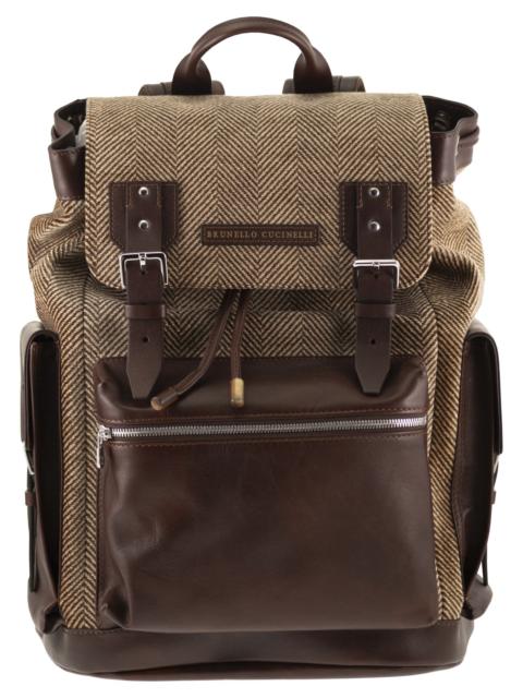 Brunello Cucinelli Brunello Cucinelli Men Herringbone-Texture Backpack With Leather Trims