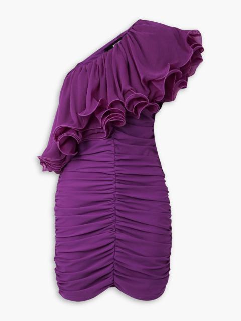ROTATE One-shoulder ruffled ruched chiffon mini dress
