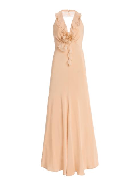 RODARTE Ruffled Silk Crepe Halter Maxi Dress pink