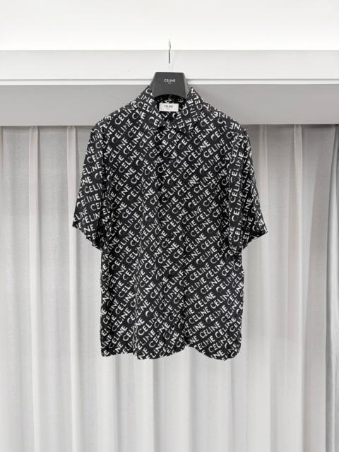 CELINE Celine Authentic Silk Logo All-over Print Black and White Short-Sleeve Polo Shirt by Hedi Slimane