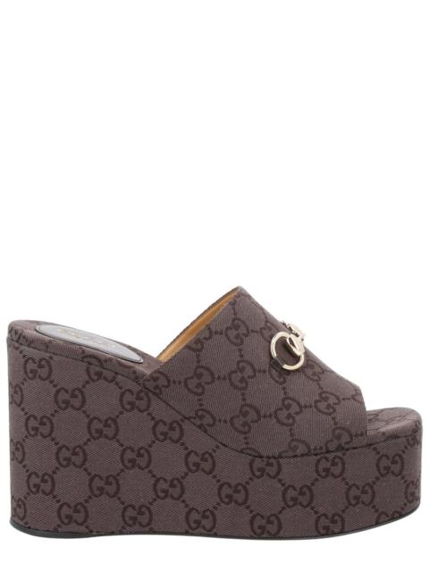 GUCCI Gucci Women Fabric Wedge Sandal "Gg"