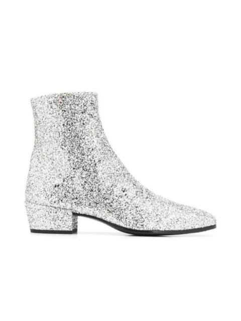 SAINT LAURENT SIlver Glittler Ankle Boots
