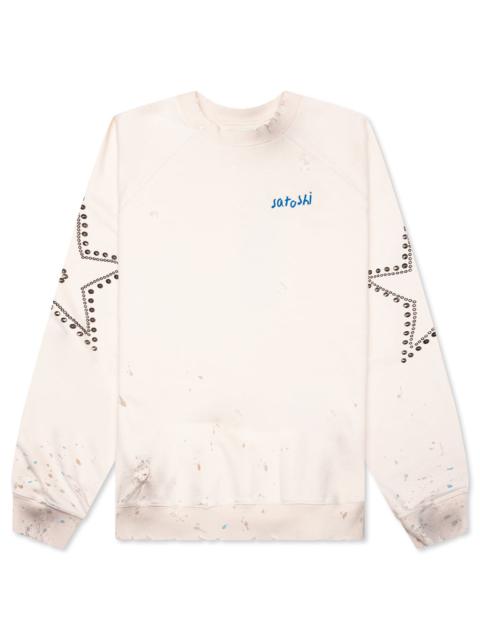 SATOSHI NAKAMOTO STAR STUDDED CREWNECK - VINTAGE WHITE