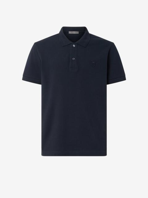 CORNELIANI Blue button-up cotton pique polo shirt