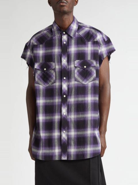 x Rafu Plaid Cutoff Sleeve Snap-Up Western Shirt