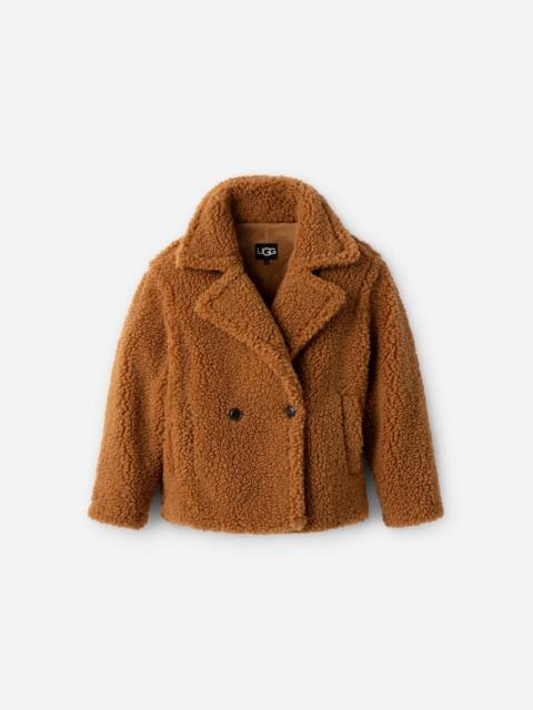 UGG ® Women's Gertrude Short Teddy Coat Faux Fur in Chestnut