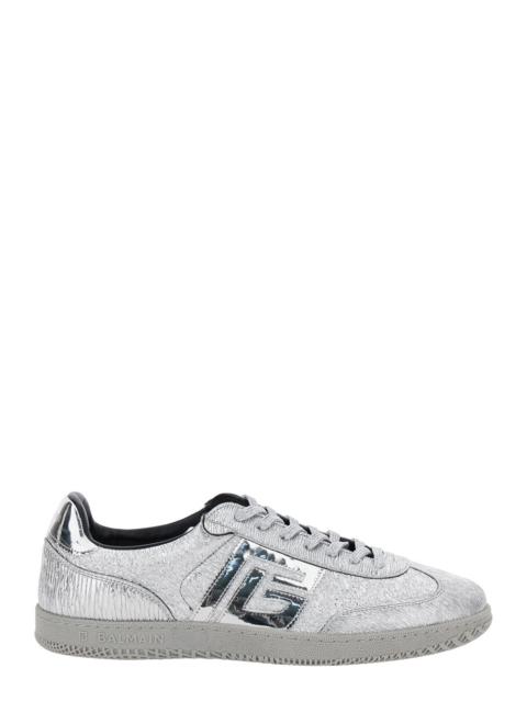 Balmain Men 'Swan' Silver Colored Low Top Sneakers With Logo Detail In Metallic Leather And Tech Fab