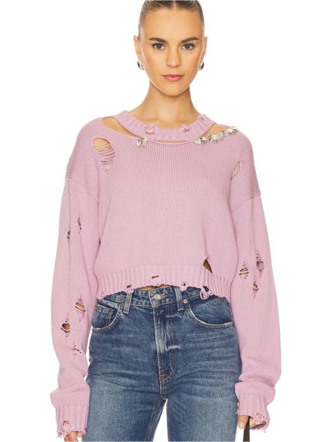 AREA Distressed Crystal Sweater