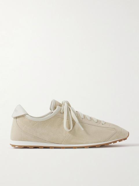 JACQUEMUS The Tennis Leather-Trimmed Croc-Effect Suede Sneakers Ivory