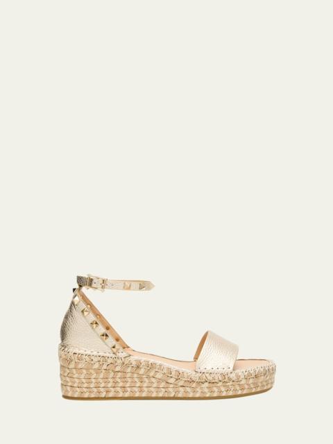 Valentino Rockstud Metallic Ankle-Strap Flatform Espadrilles