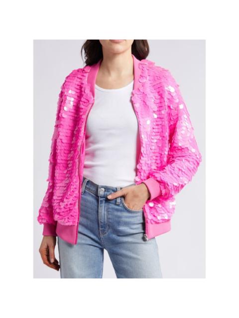 Other Designers Azalea Wang Bright Pink Paillette Sequin Bomber Jacket