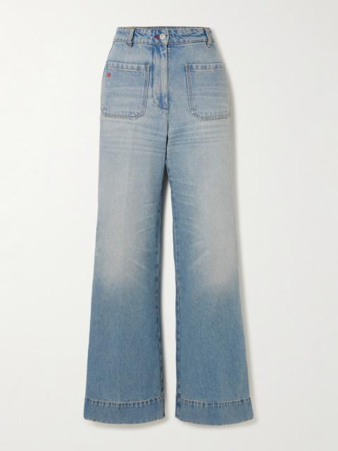 Victoria Beckham Alina Embroidered High-rise Wide-leg Jeans