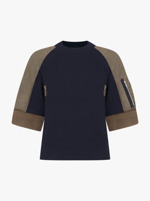 sacai S/S CONTRAST SLEEVE TOP | NAVY/KHAKI