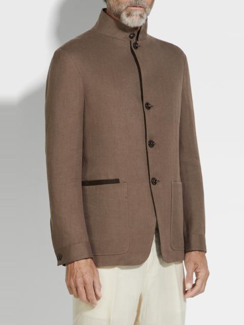 ZEGNA ZEGNA Linen Chore Jacket in Medium Brown Solid at Nordstrom
