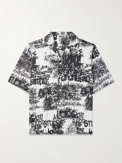 Sowen Oversized Camp-Collar Logo-Print Twill Shirt