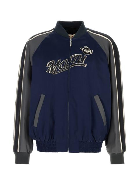 Marni Navy blue satin bomber jacket