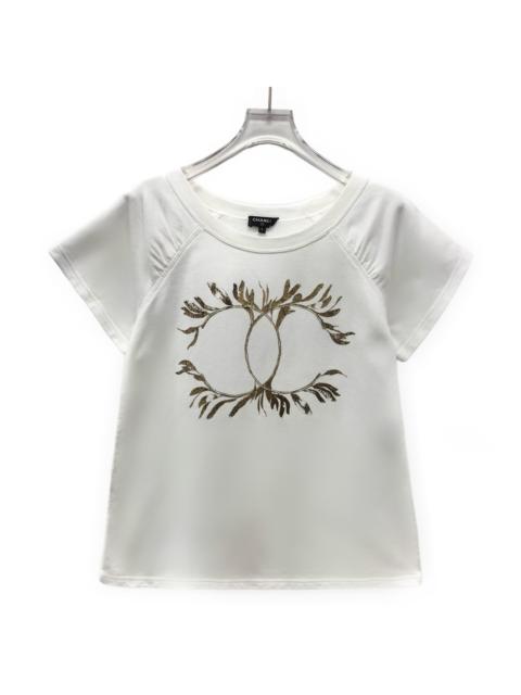 CHANEL Chanel Print Cotton Crew Neck Short Sleeve T-Shirt White