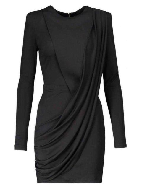 Balmain Black Voile Draped Mini Dress