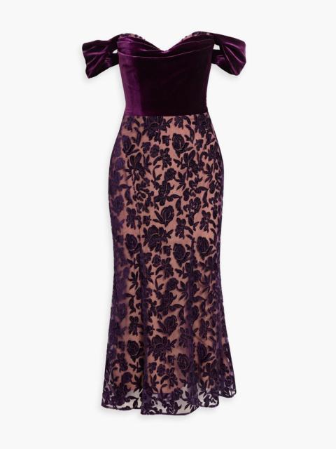 Other Designers Off-the-shoulder devoré-velvet midi dress