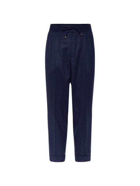 drawstring-waistband wool tapered trousers