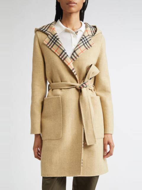 Burberry burberry Hampshire Wool Reversible Hooded Coat in Sand Ip Check at Nordstrom
