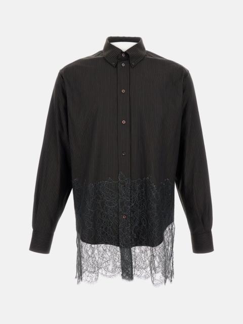 FENDI Fendi Men Black Pinstripe Wool And Lace Shirt
