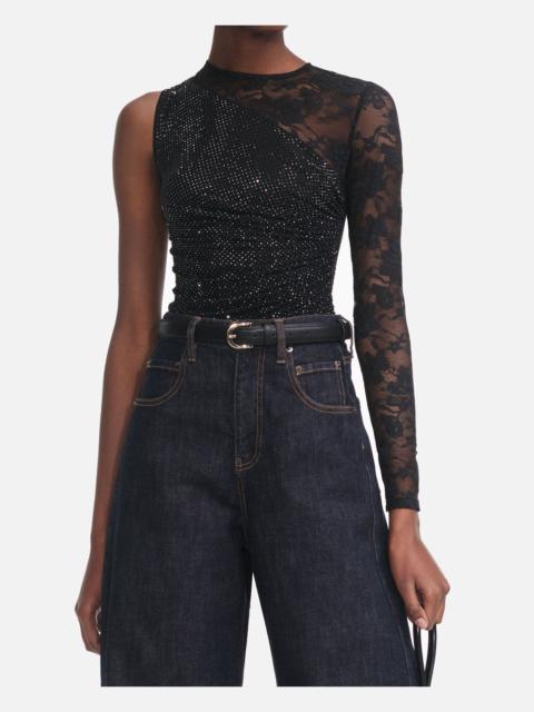 self-portrait Self-Portrait Women Black Rhinestone Lace Sleeve Top