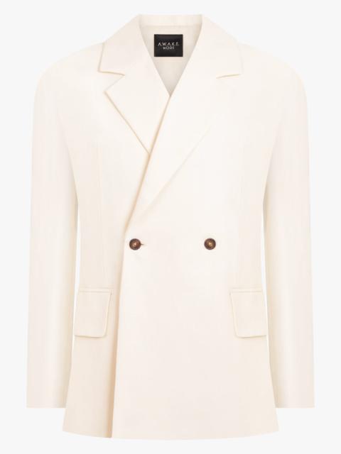 A.W.A.K.E. MODE DOUBLE BREASTED CUTOUT TIE DETAIL JACKET | ECRU
